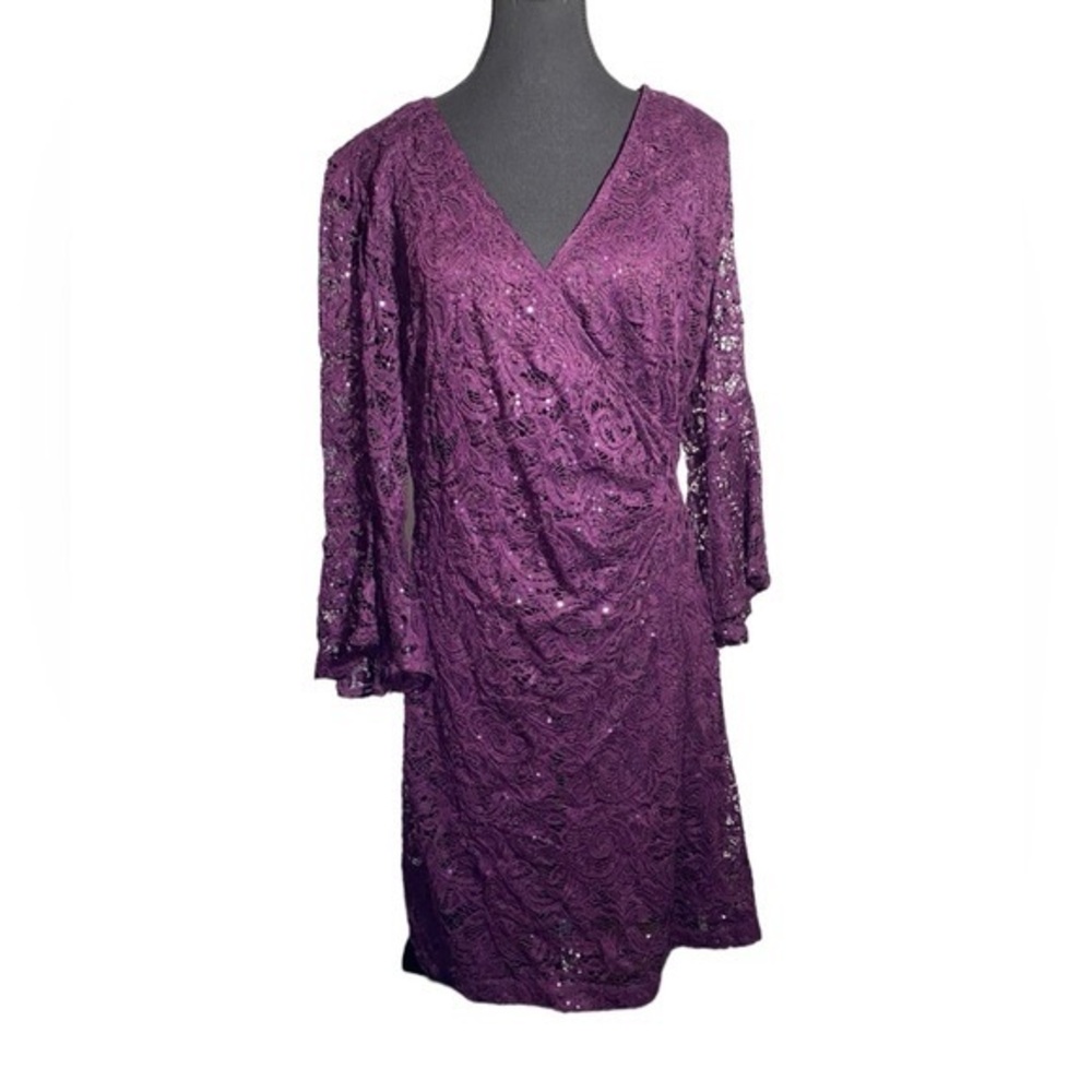 NWT Melanie Lyne SD Collection Purple Lace Sequin Dress Women’s 16